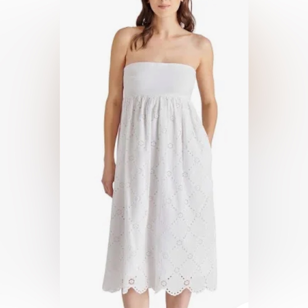 Steve Madden White Strapless Eyelet Midi Dress NWT Sold out everywhere M